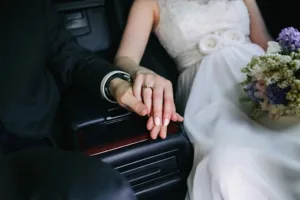 wedding newlyweds in a Miami limousine
