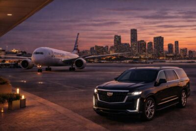 Miami International Boat Show airport transfer with luxury Cadillac limo in Miami.